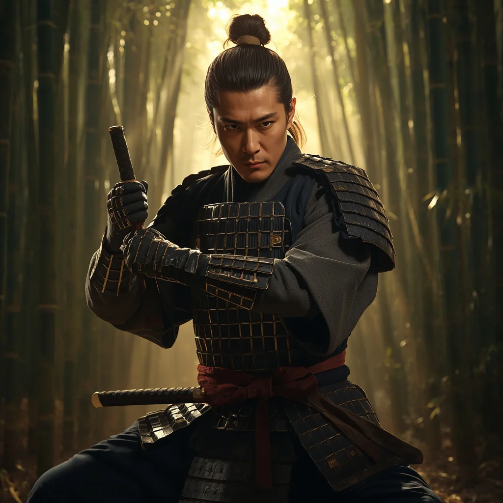 A Man’s Intense Focus as a Samurai Warrior in a Bamboo Forest | prompt image