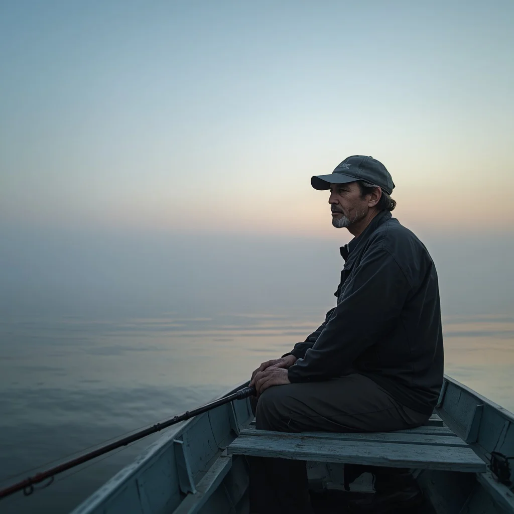 A Man’s Quiet Resolve on a Lone Fishing Boat at Dawn | Gemini AI Photo Prompt Copy Paste trending boy 2026 Sad