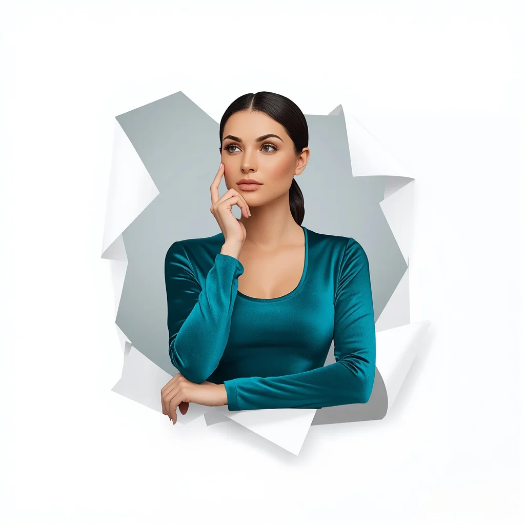 A Thoughtful Woman in a Vibrant Teal Velvet Mini Dress