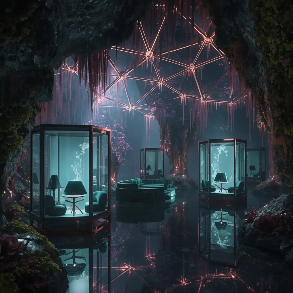 Bioluminescent Living Moss Cathedral Fused with Brushed Rose Gold