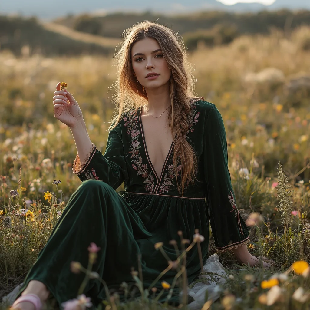 Boho Forest Enchantress: The Embroidered Velvet Maxi Dress | prompt chatgpt