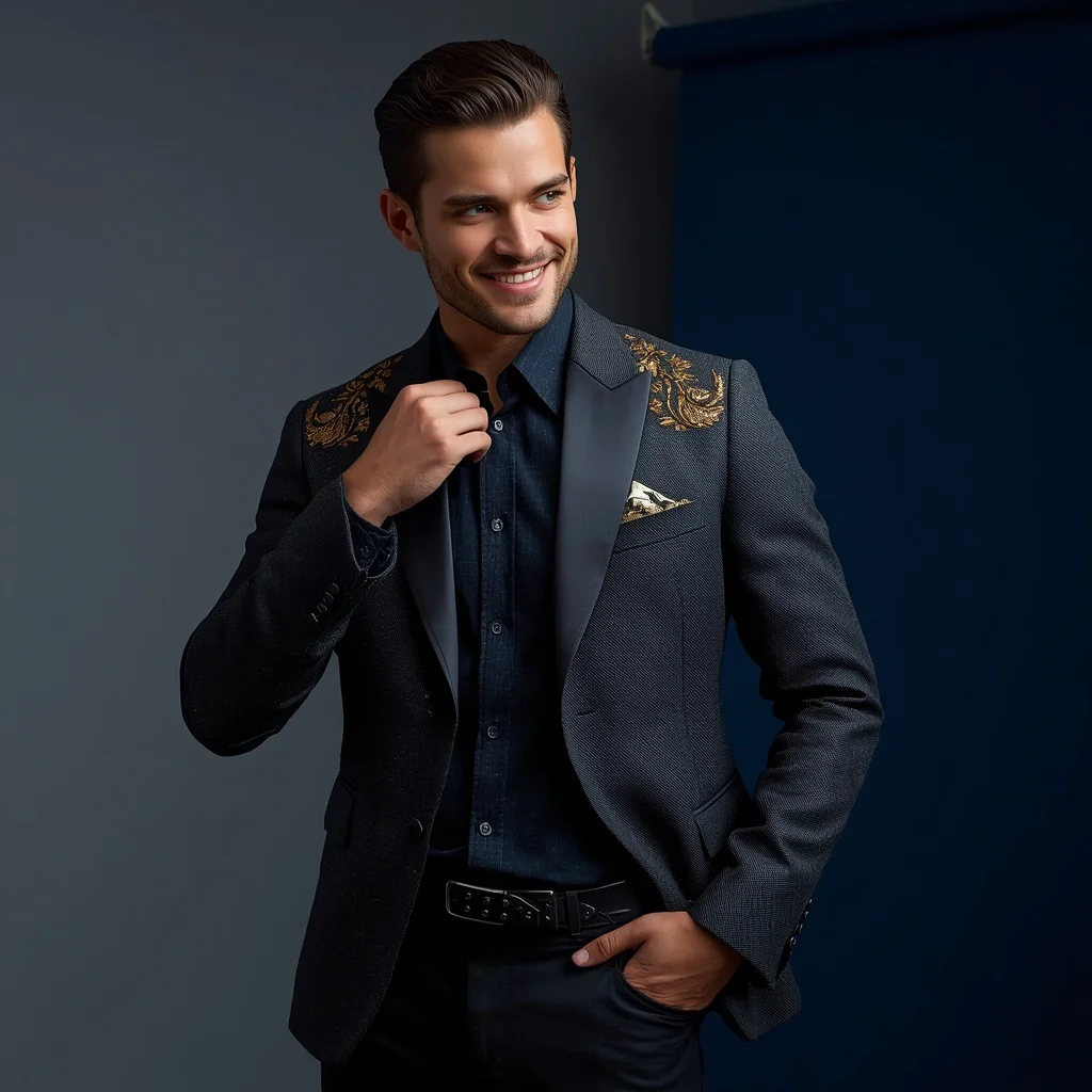 Cinematic Studio Shot For Textured Designer Blazer For Men | influencer ai prompt