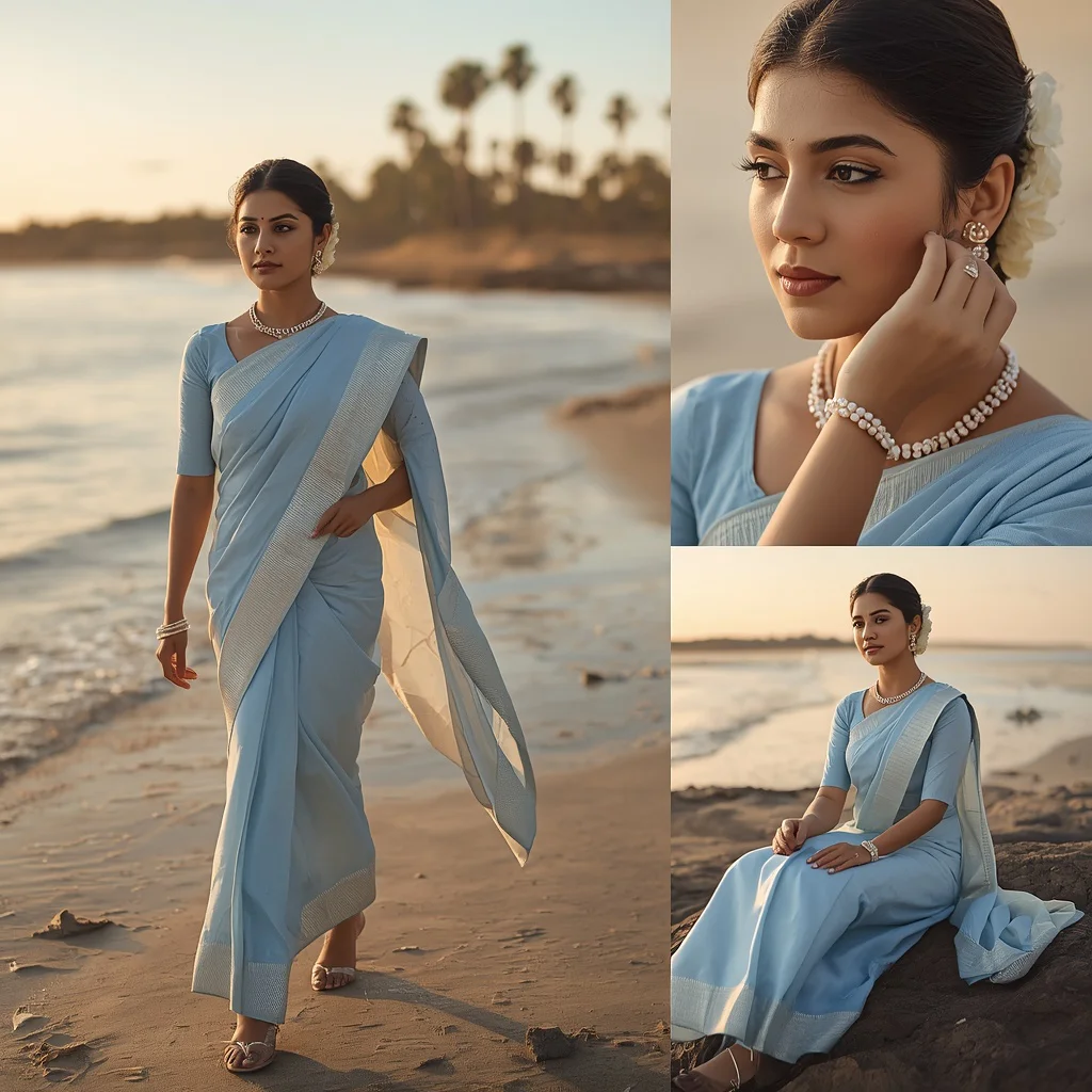 Coastal Charm Indian Collage: Sunlit Blues and Sea Breeze | gemini ai photo prompt copy paste trending girl 2026