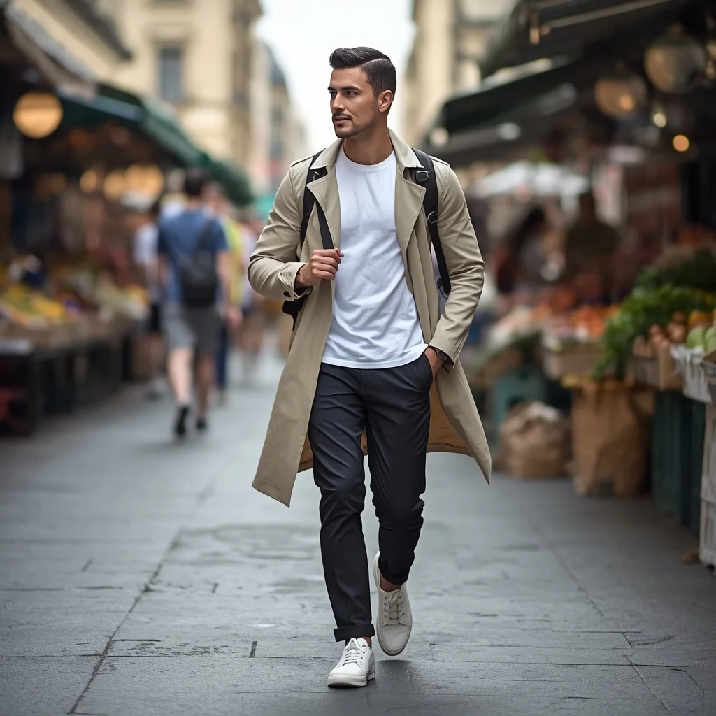 Dapper Man’s Urban Exploration in a Trench Coat | face ai prompt