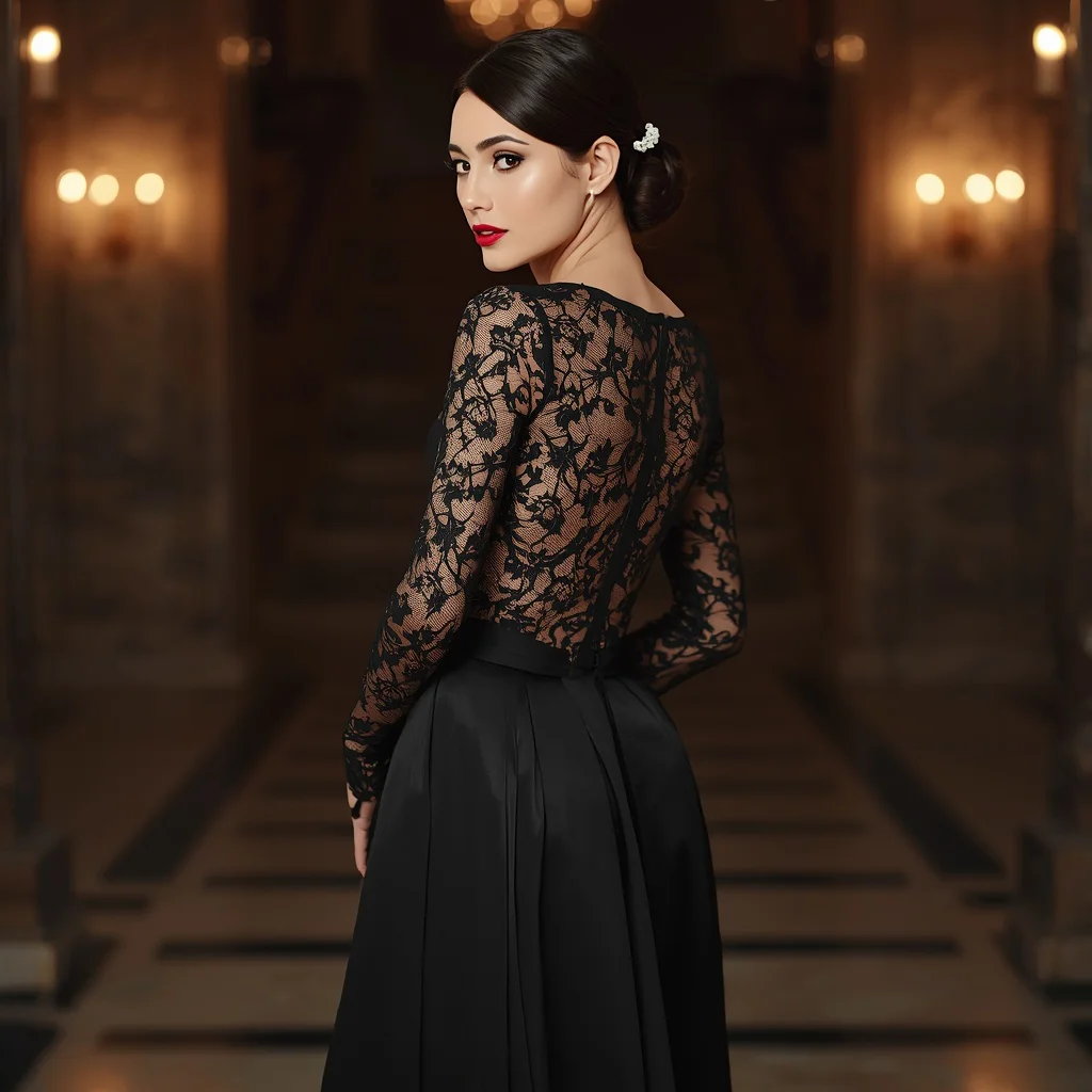 Elegant Evening Affair: The Black Lace Overlay Gown | female model ai prompt