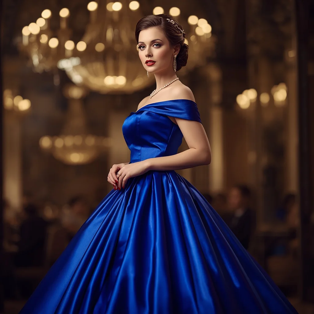 Elegant Woman Shines Bright in a Royal Blue Ball Gown | cute girl ai prompt