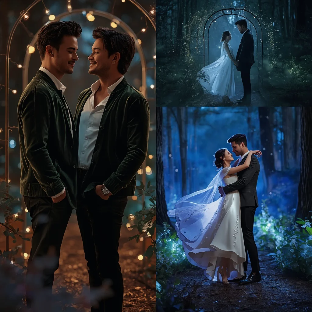 Enchanted Forest Cinematic Couple Collage with Fairy Lights | Prompt seen trending girl 2026