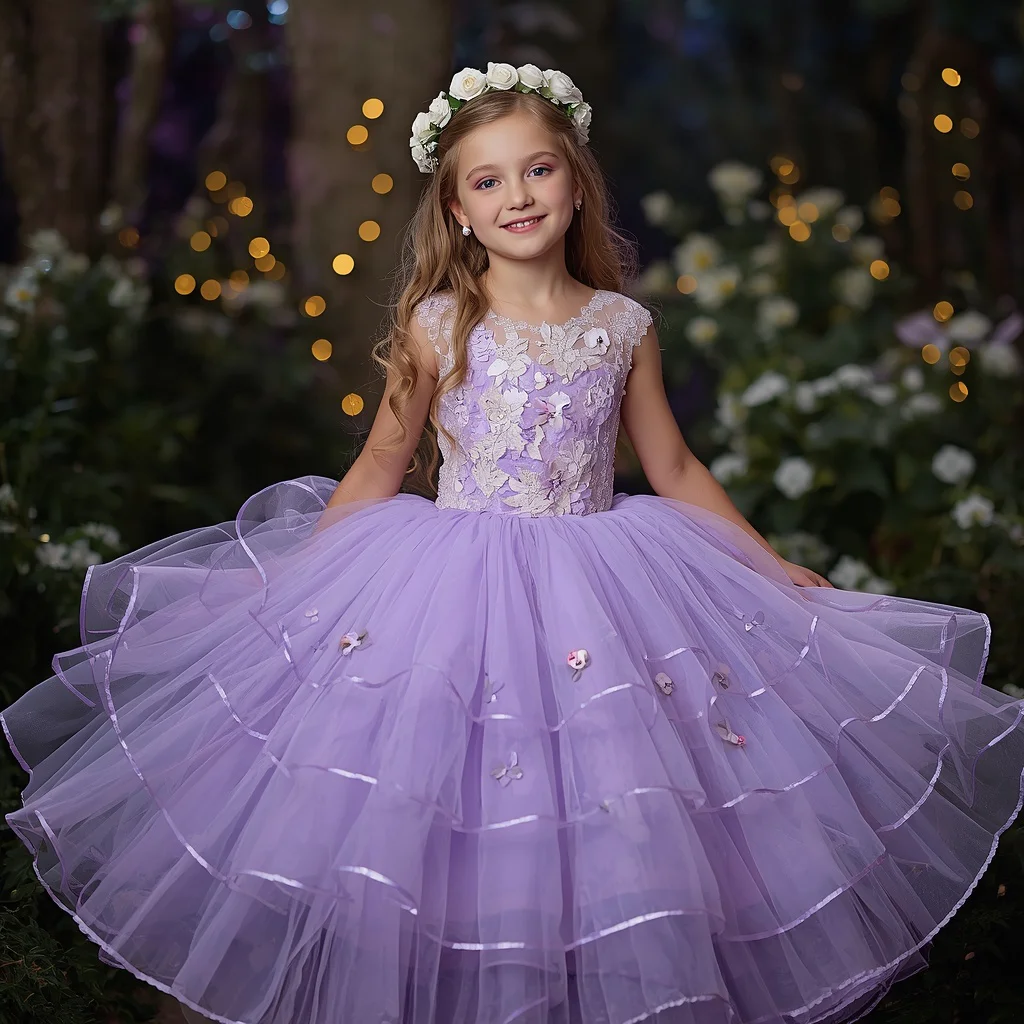 Enchanting Forest Gala: A Pastel Lavender Tulle Gown for an Event | prompt for Gemini AI girl modern