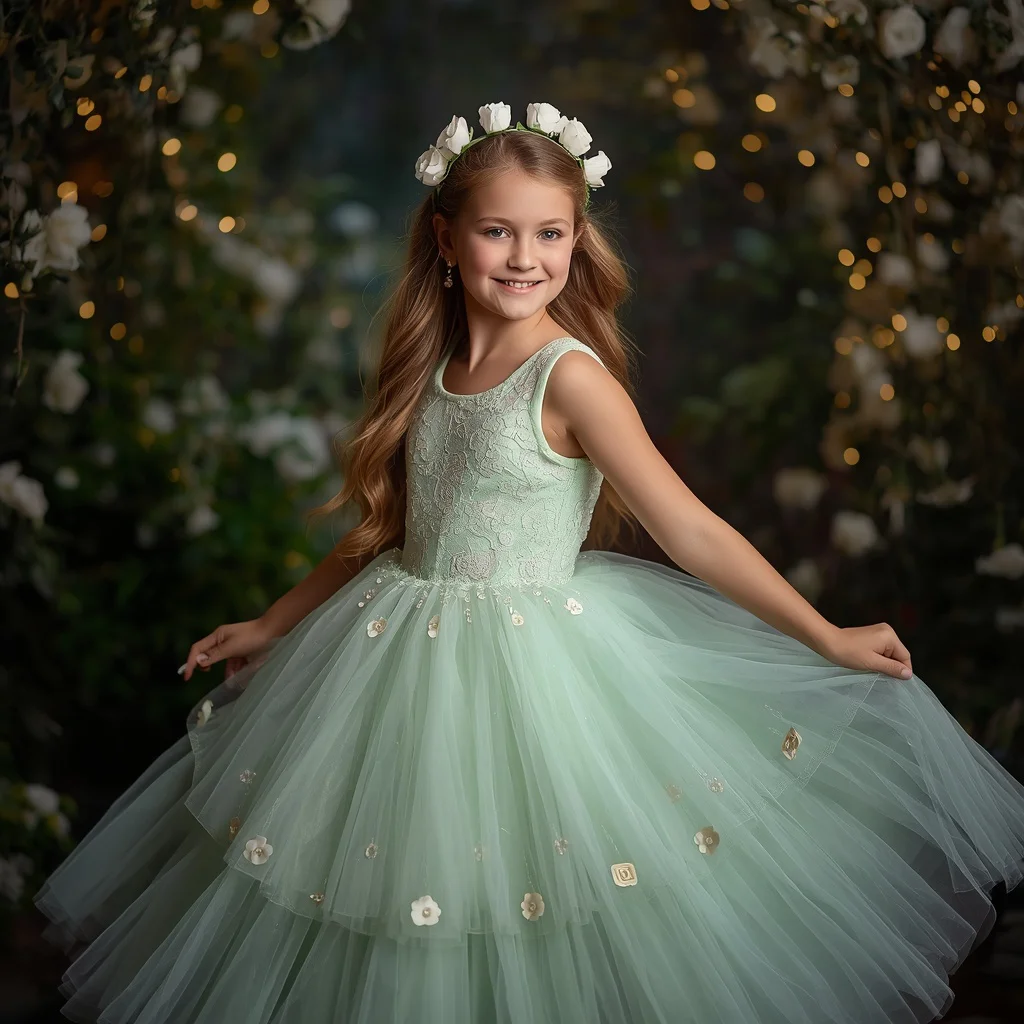 Enchanting Midnight Garden: A Pastel Mint Tulle Gown for a Ball | Trending peacock prompt