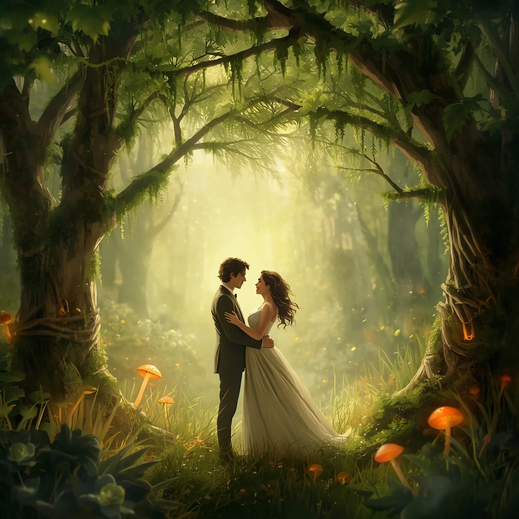 Forest Fairy Tale: A Couple’s Magical Embrace | Prompt photo AI