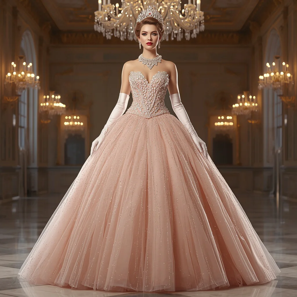 Glam Theme Outfit: Embellished Tulle and Crystal Gown | bridal ai prompt