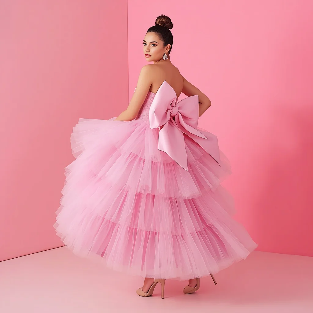 Glam Theme Outfit Female: Exaggerated Bow Tulle Gown