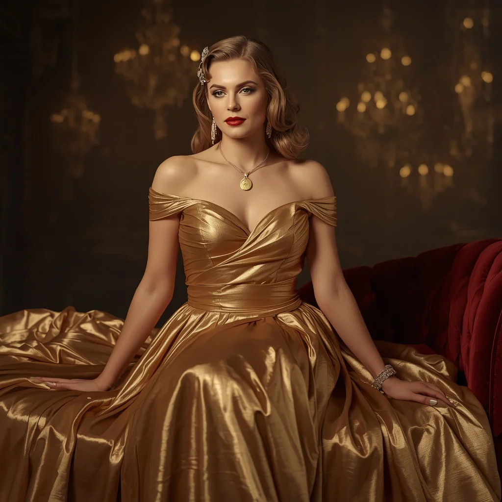Golden Age Inspired Diva with a Cascading Gold Lamé Gown | Best prompt for traditional look for girl chatgpt