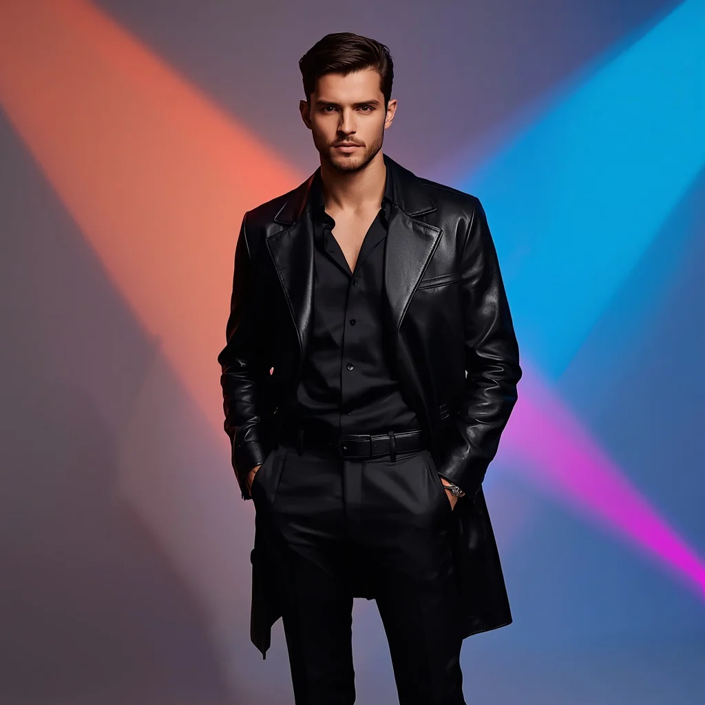 Handsome Male Model In Sleek Fitted Black Leather