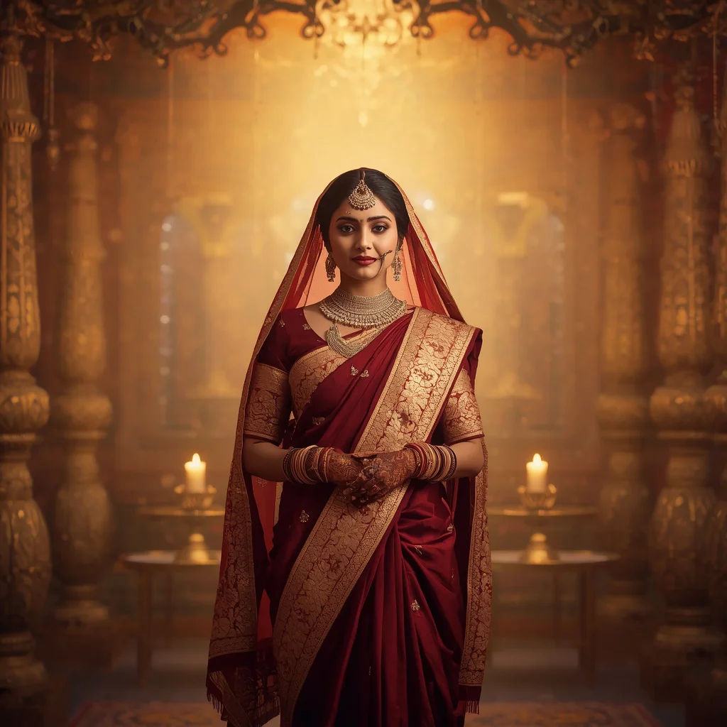 Heavy Bridal Saree with Temple Border in Sacred Setting | Trending peacock saree prompt