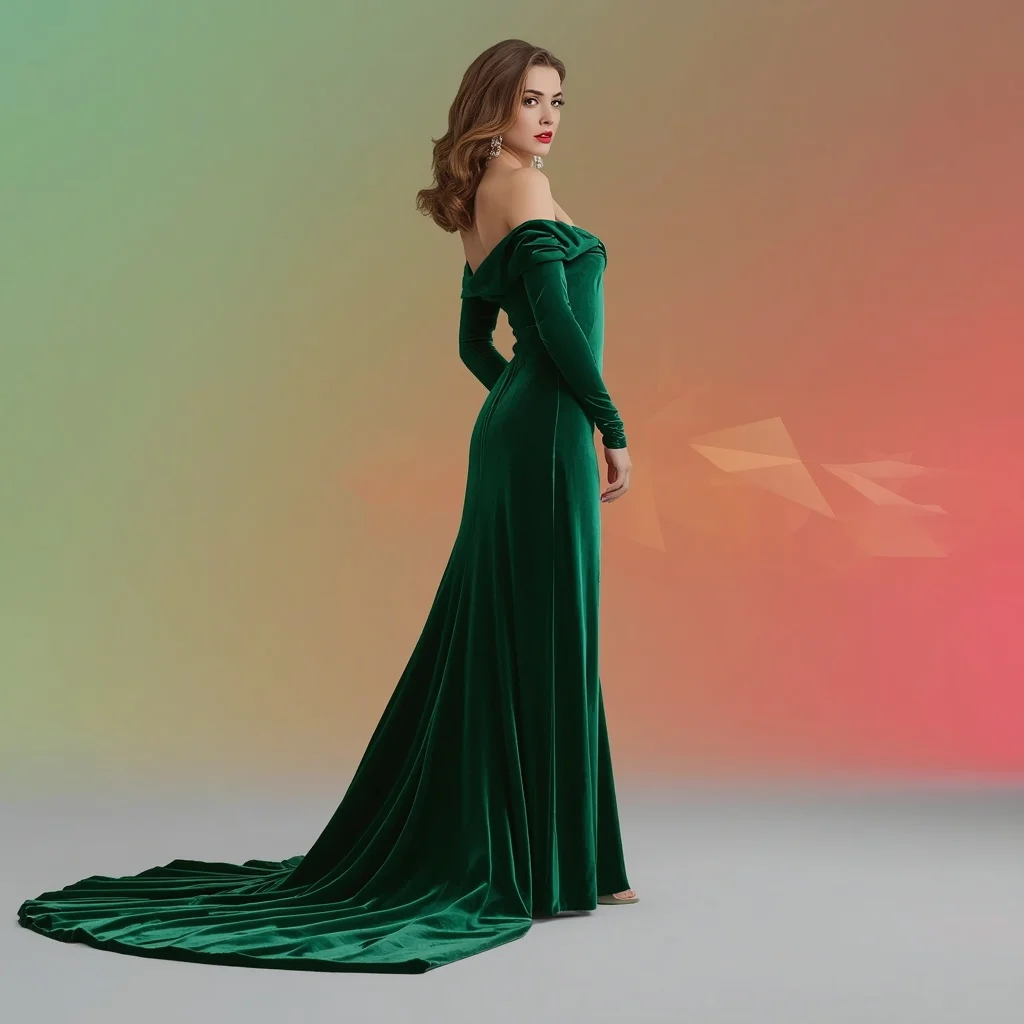 Hollywood Glamour Gown In Heavy Emerald Green Velvet