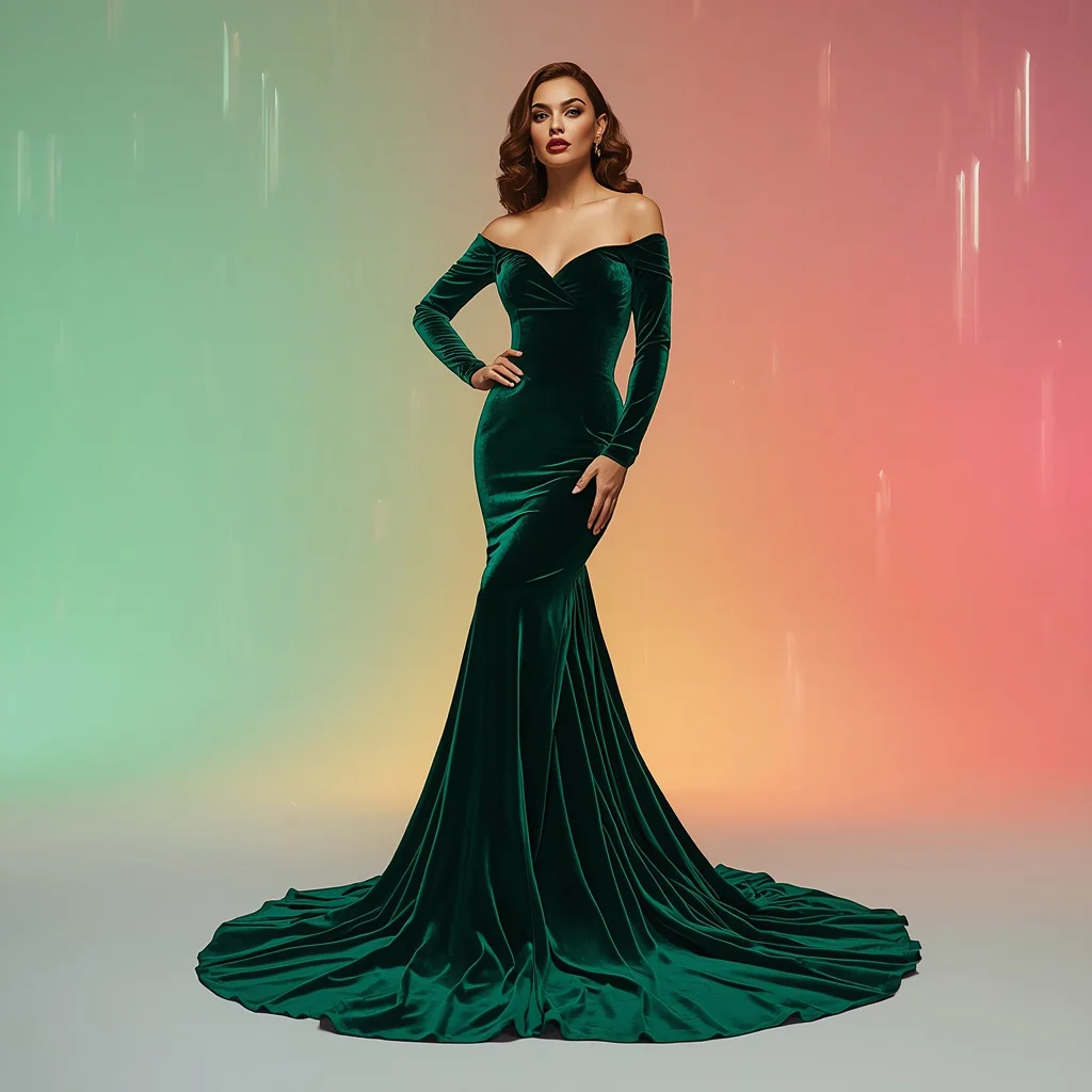 Hollywood Glamour Gown In Luxurious Heavy Emerald Velvet