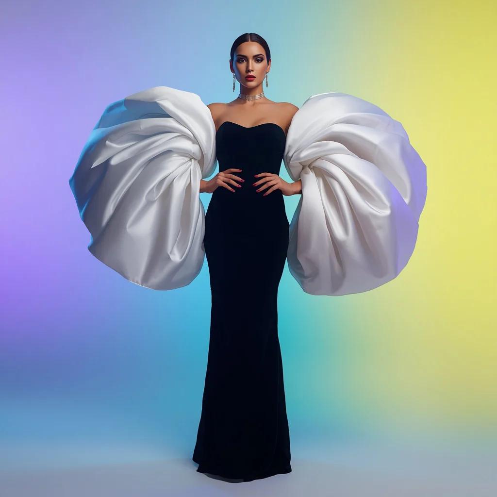 Hollywood Glamour Gown With Dramatic Volumetric White Sleeves