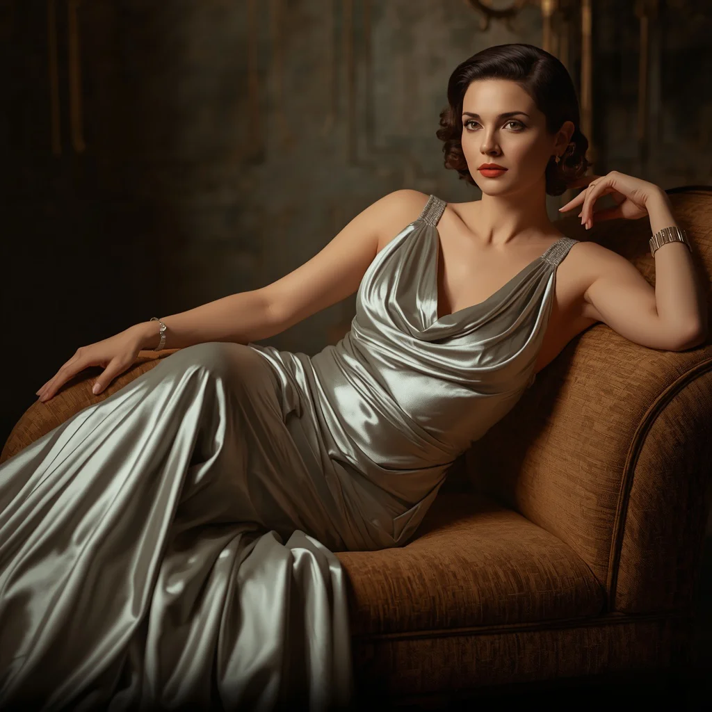 Hollywood Golden Age Satin Gown with Dramatic Draping | profile picture ai prompt