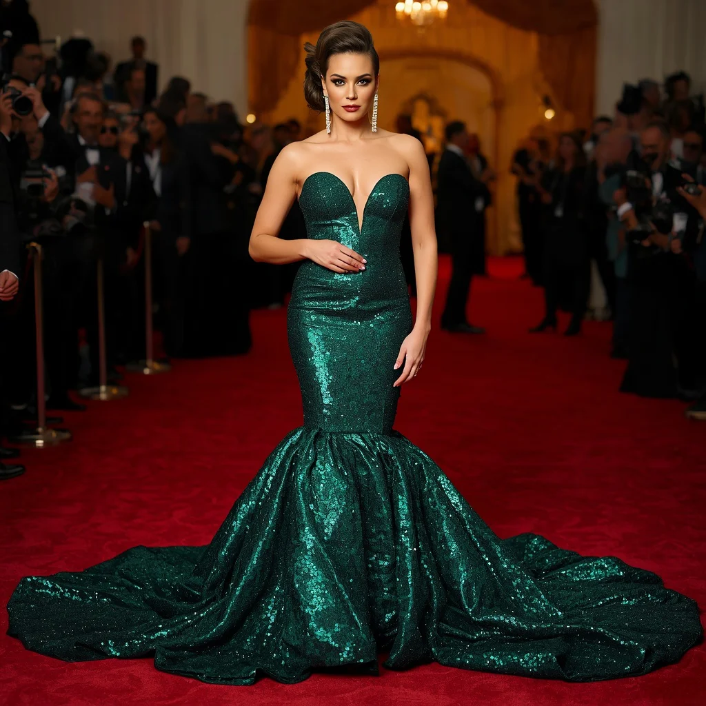 Hollywood Icon: The Emerald Green Sequin Mermaid Gown | prompt image