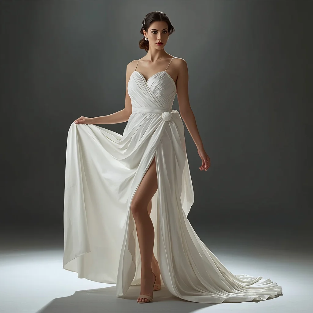 Iconic Classic White Gown: A Timeless Hollywood Starlet Moment with Dramatic Draping