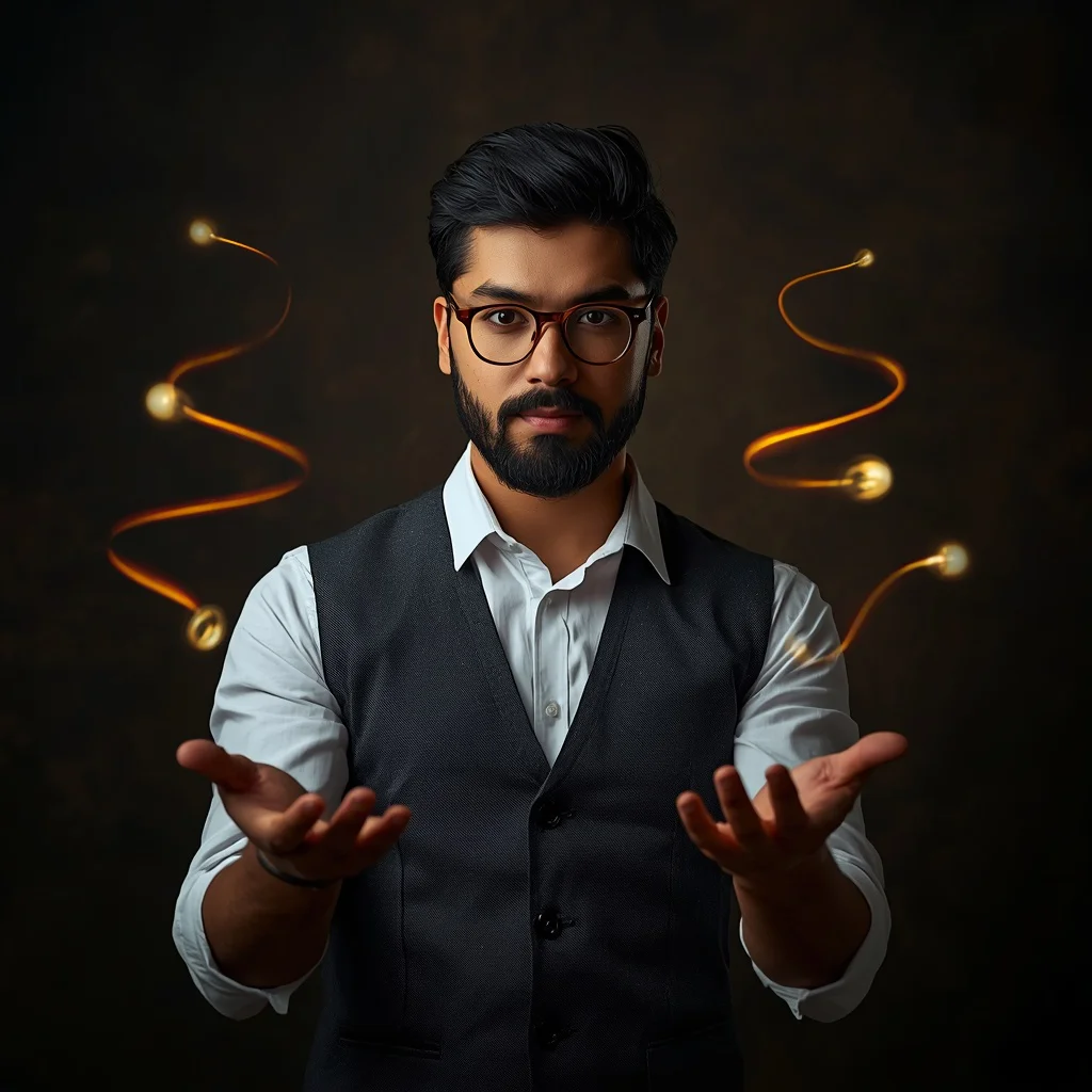 Illuminated Creator: A Male Photographer Wielding Floating Light Beams | Editing Prompt boy Ai Photo