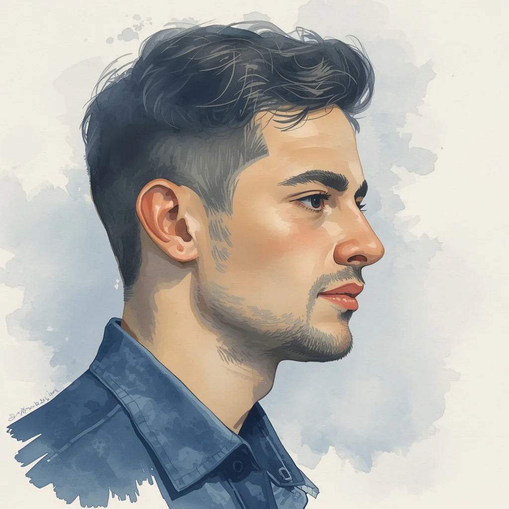 Indigo Serenity: A Man’s Introspective Watercolor Portrait | Prompt seen trending boy ai photo chatgpt