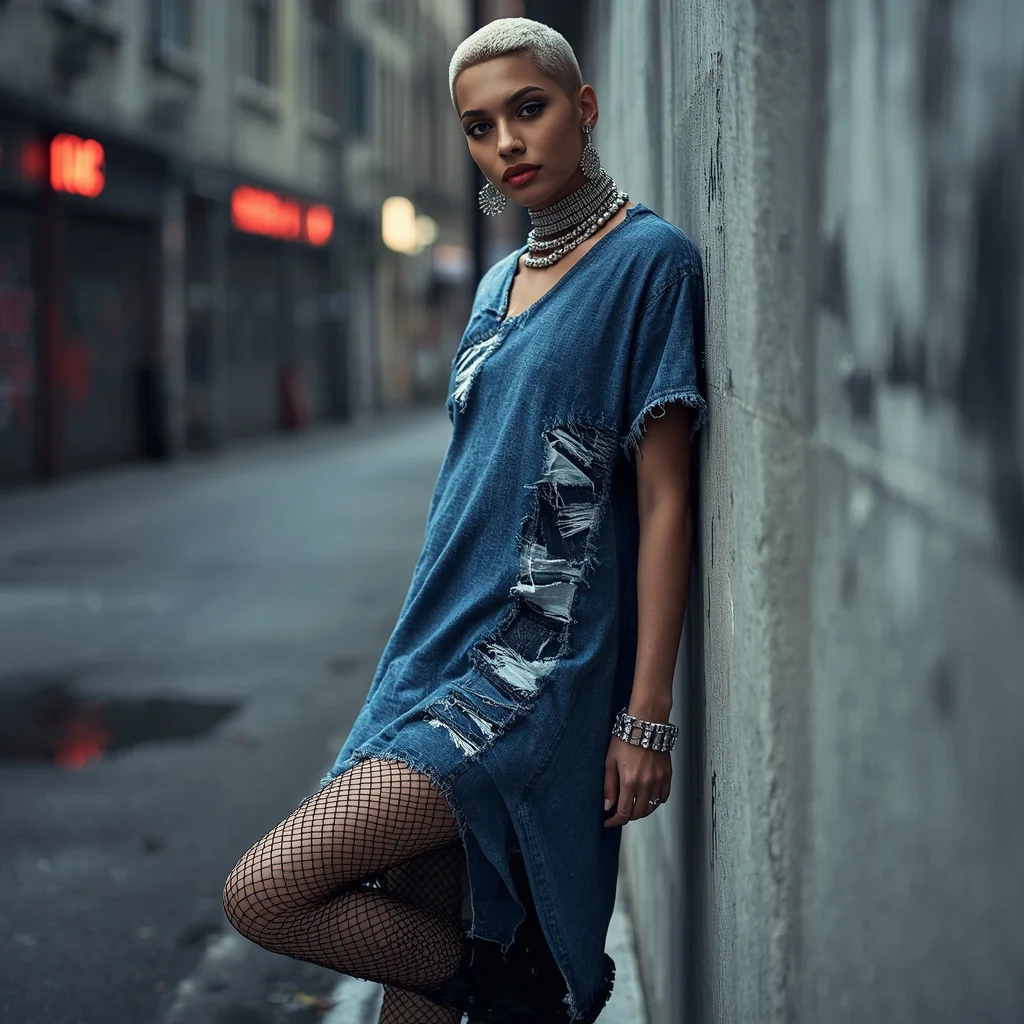 Latest Fashion: Deconstructed Denim Dress for Urban Edge | Girl prompt