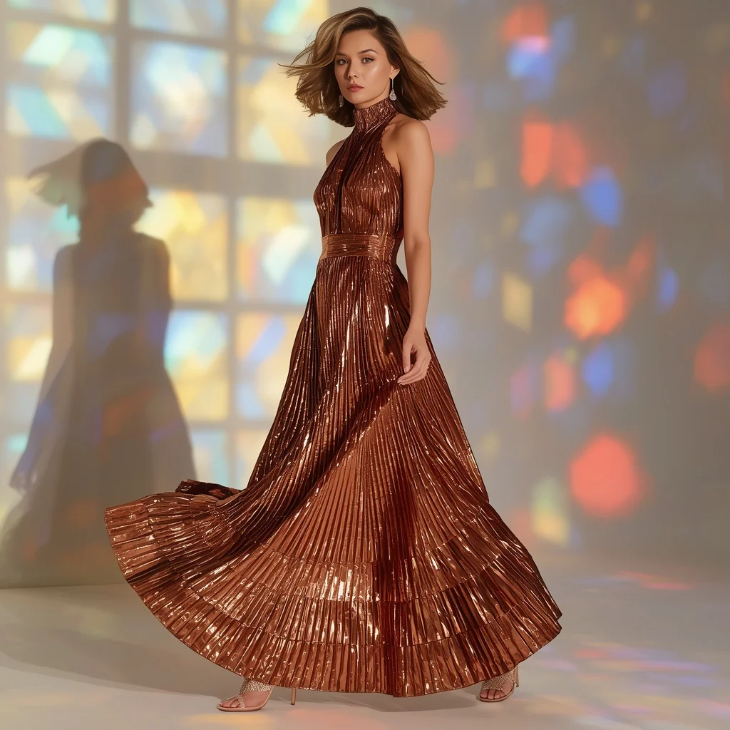 Latest Western Dress Design Featuring Pleated Lamé Skirt