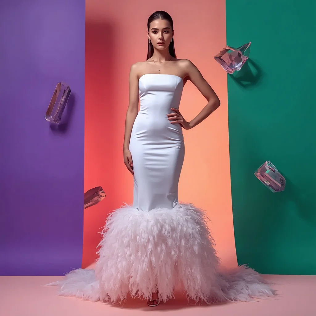 Latest Western Dress Fashion Featuring Feathery Trim