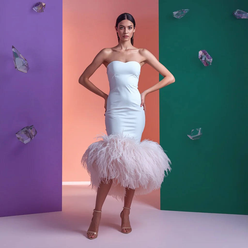 Latest Western Dress Fashion Featuring Luxurious Feather Detail