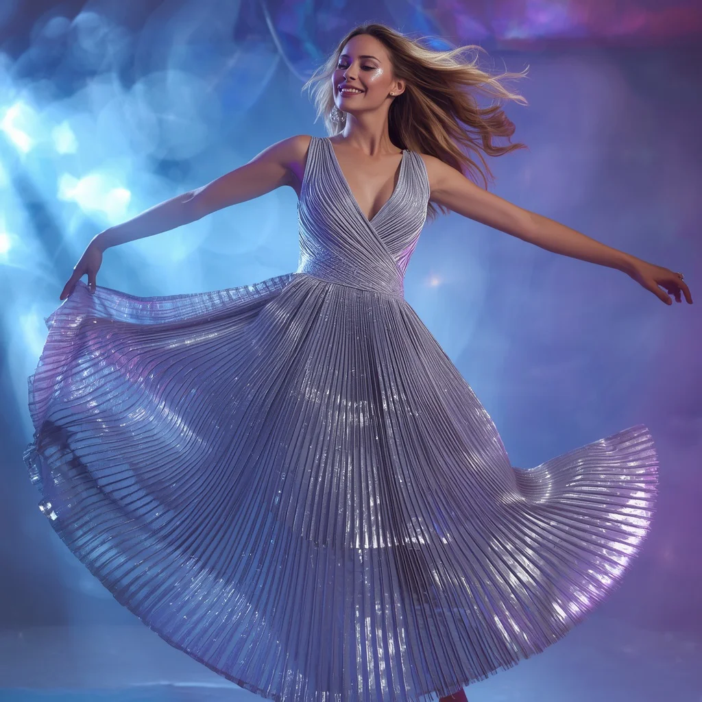 Modern Party Goddess: A Metallic Pleated Maxi Dress | gemini ai photo prompt copy paste