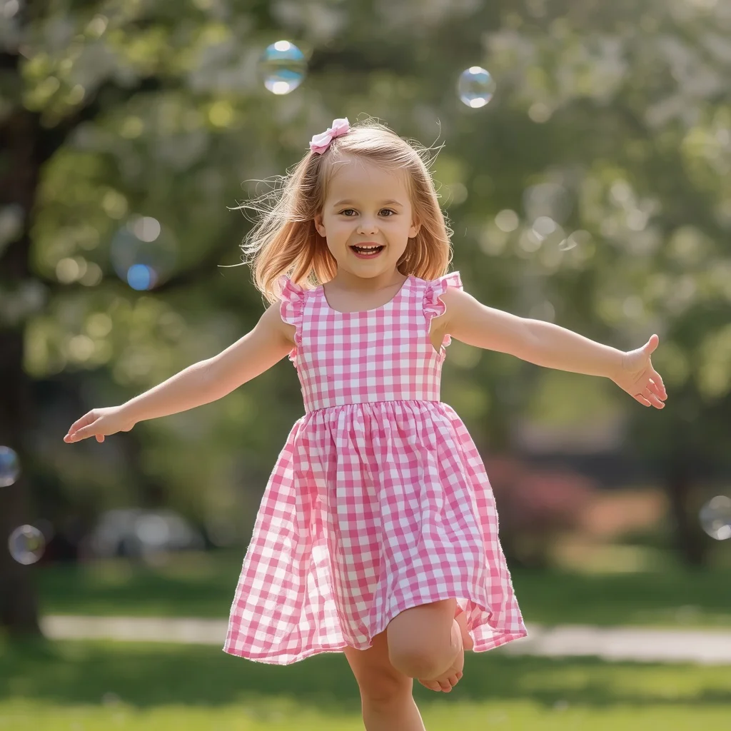Playful Gingham: Young Girl in a Ruffled Sundress | new ai prompt girl instagram