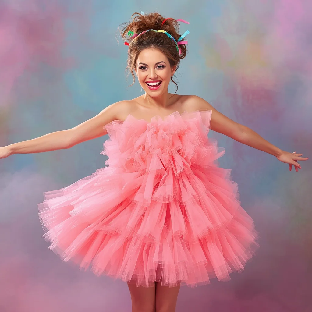 Playful Party Attire: The Tiered Tulle Mini Dress | Prompt for Gemini AI girl style trending Instagram