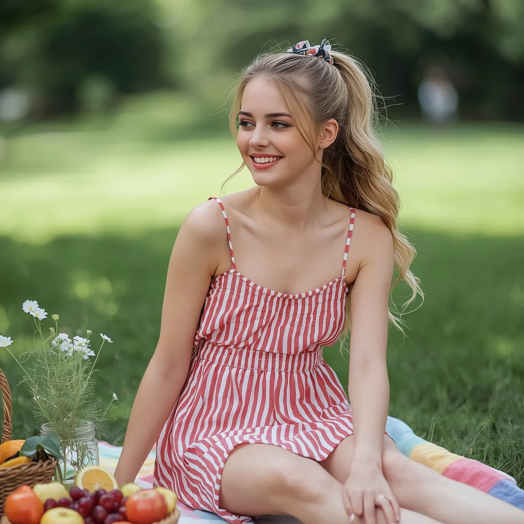 Playful Red and White Striped Mini Dress for a Picnic