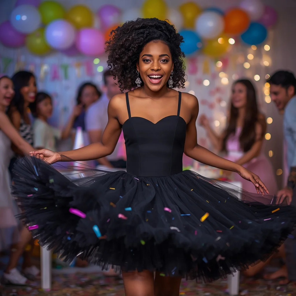 Playful Tulle Skater Dress for a Fun Birthday Celebration | Prompt seen girl