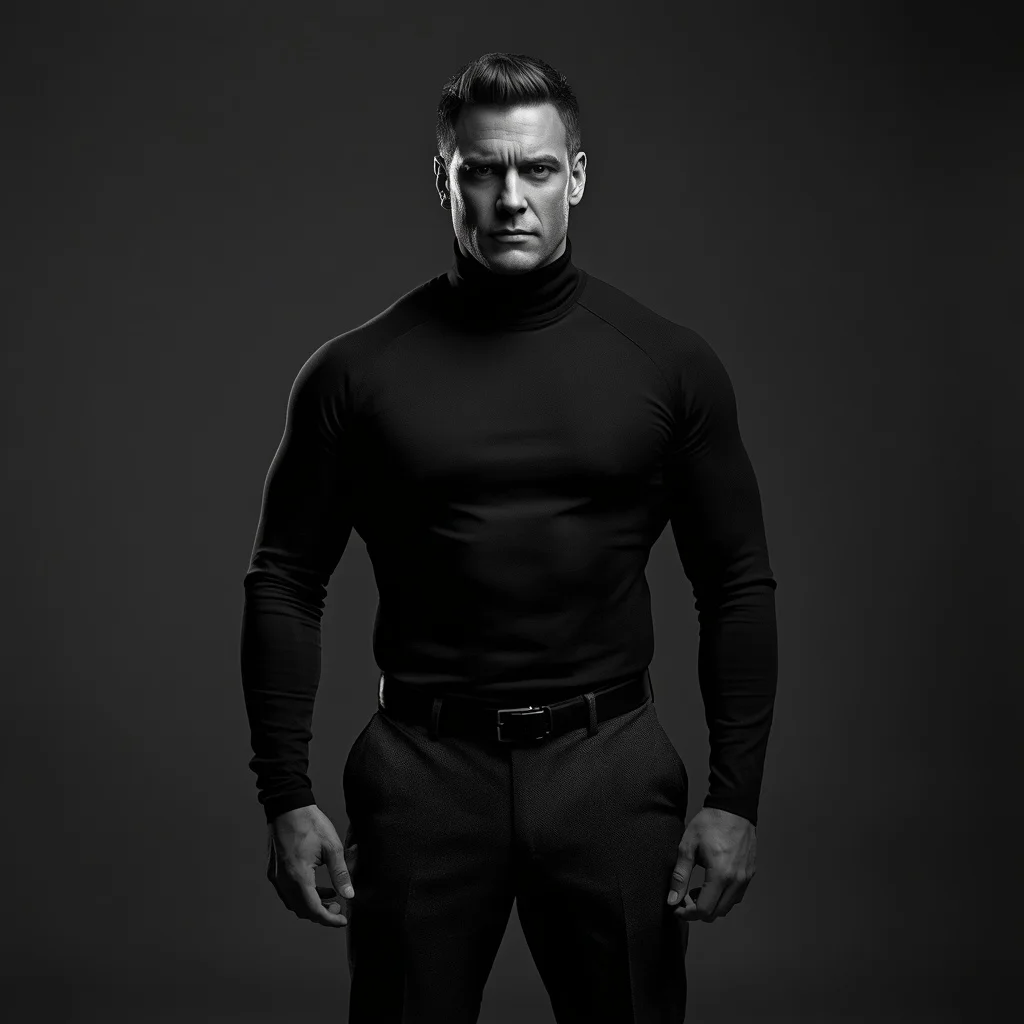 Powerful Man’s Intense Look in a Monochromatic Setting | ideogram ai prompt