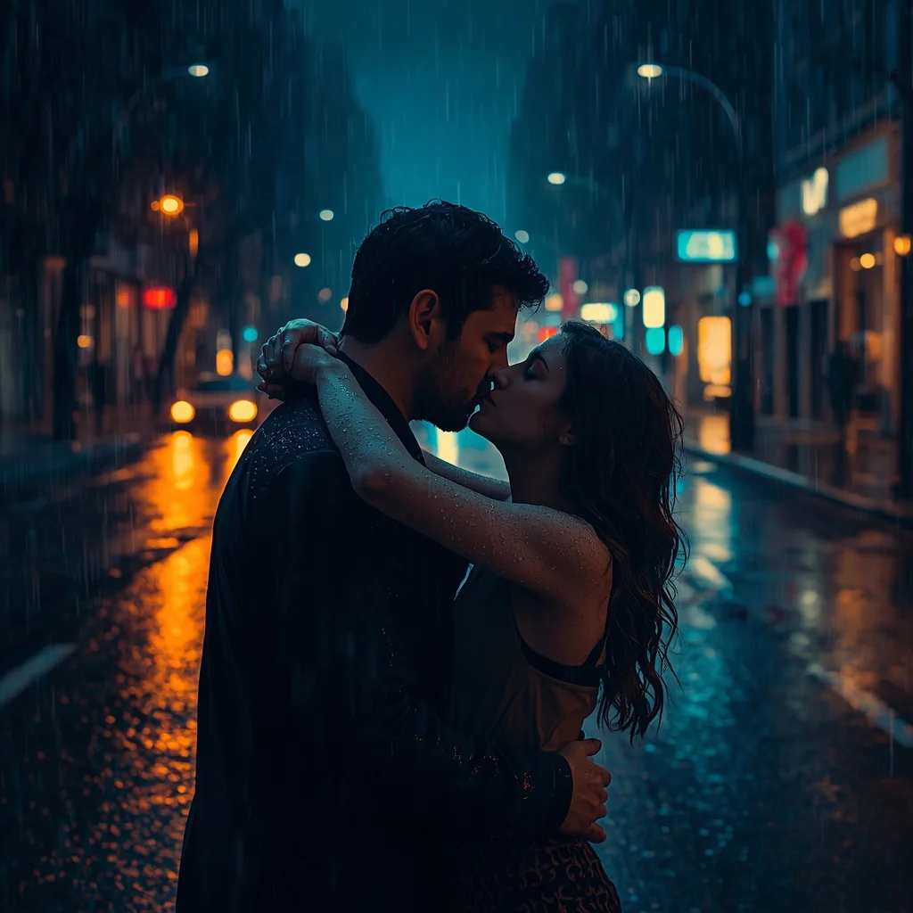 Rainy Street Embrace: A Couple’s Emotional Connection | viral ai image prompt