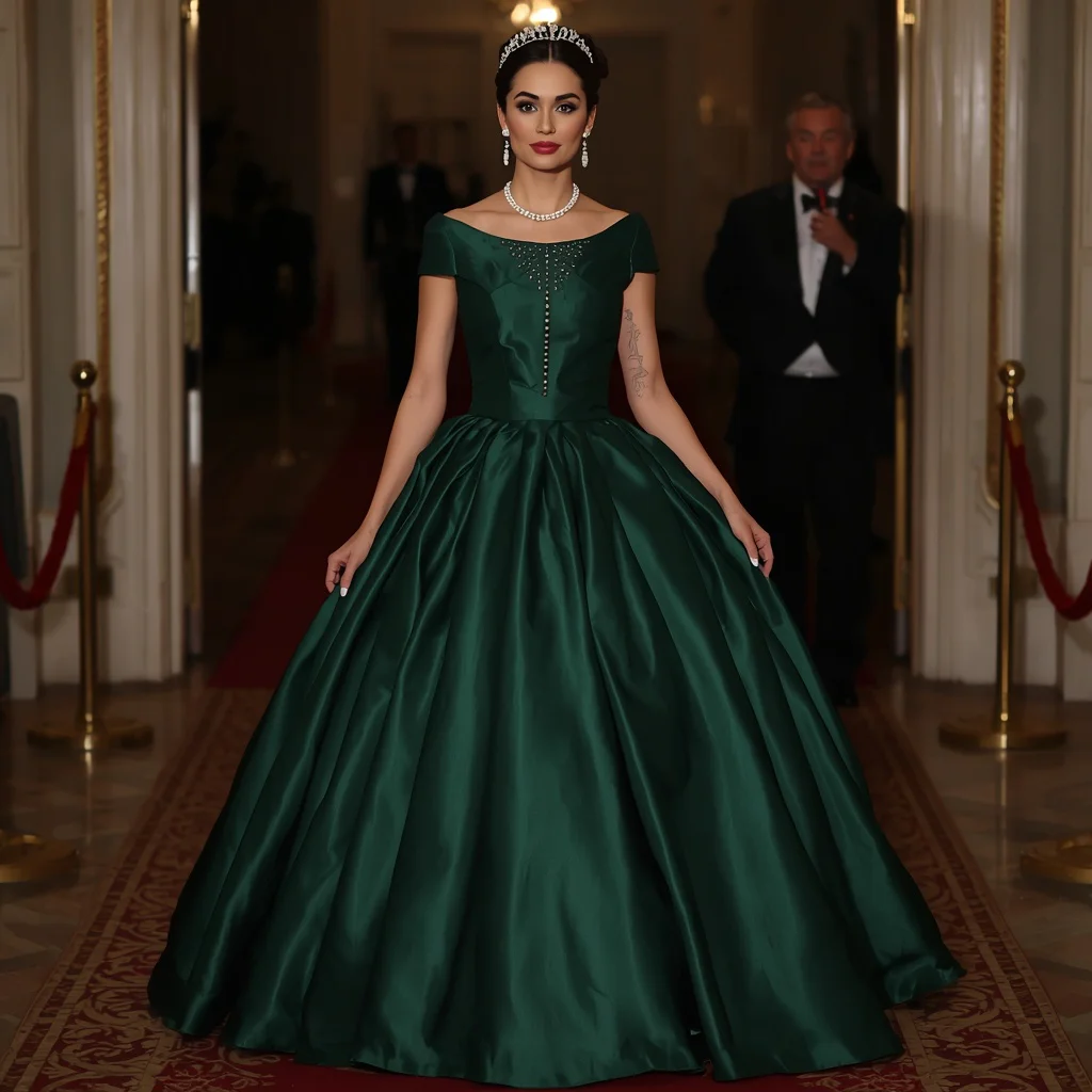 Regal Deep Green Ball Gown for an Exclusive Diplomatic Reception