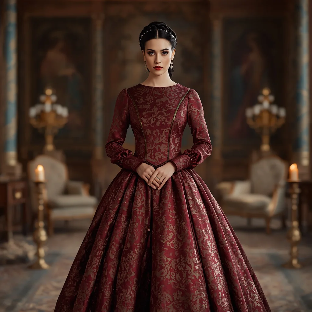 Regal Grandeur: The Brocade Empire Waist Gown with Pearls | Prompt for gemini ai girl model instagram