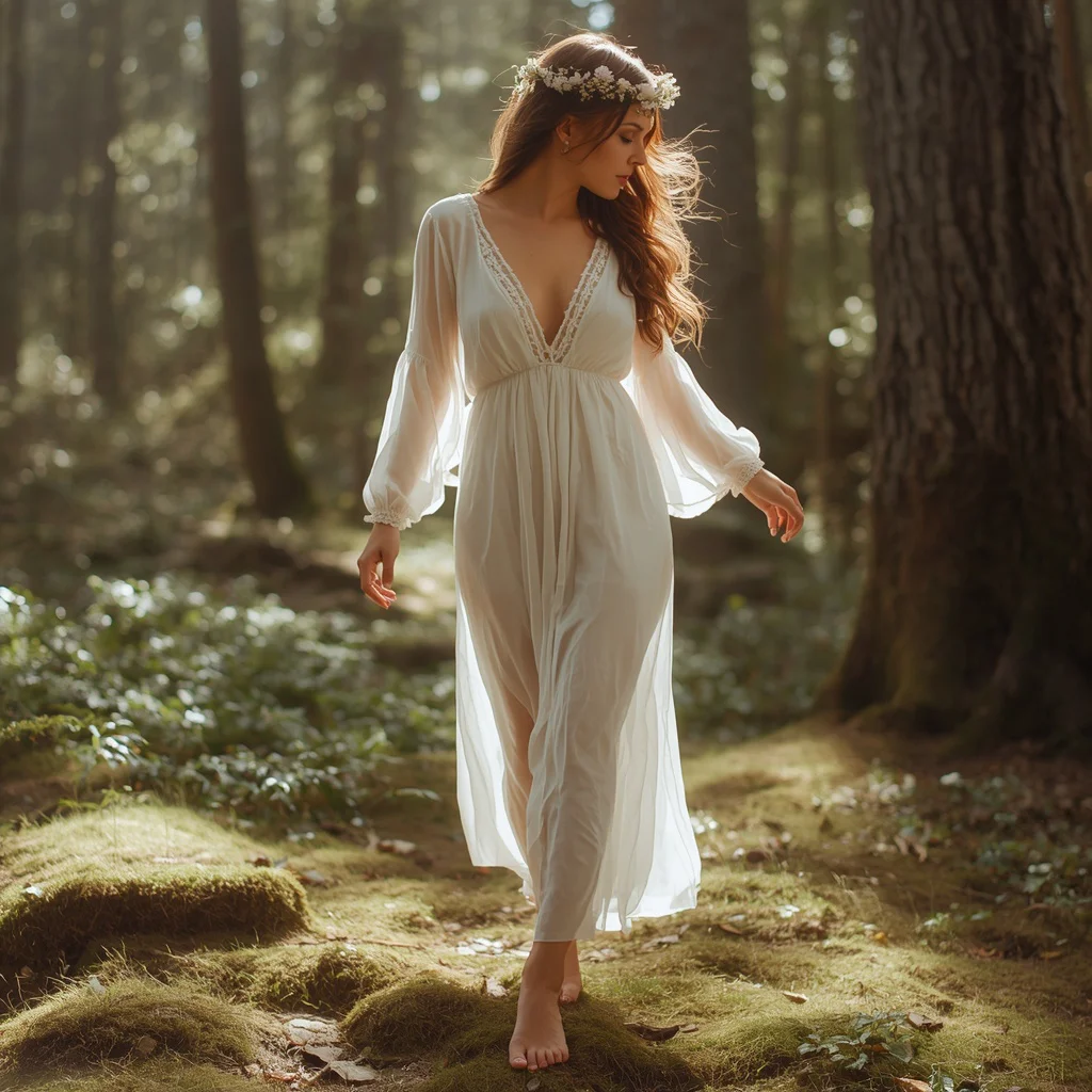 Romantic Bohemian Maxi Dress for a Dreamy Forest Photoshoot