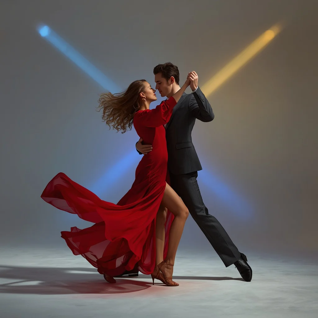 Romantic Couple Dancing in Elegant Minimalist Studio