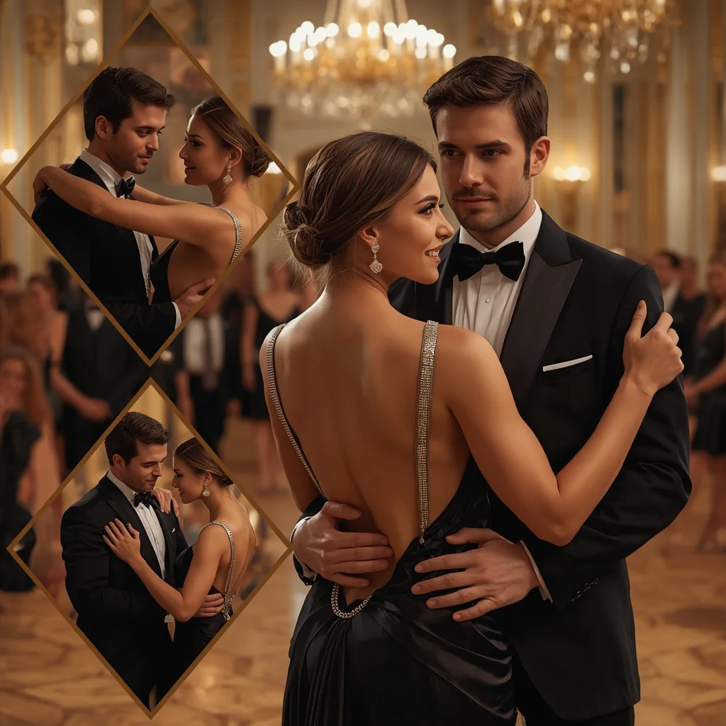 Romantic Couple in Black Tie Western Attire Crystal Ballroom | AI photo editing prompt new trend