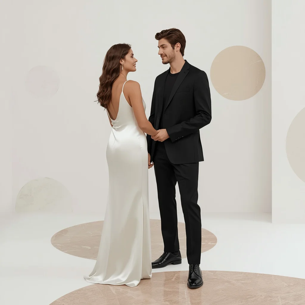 Romantic Couple In Sleek Monochromatic Party Outfits