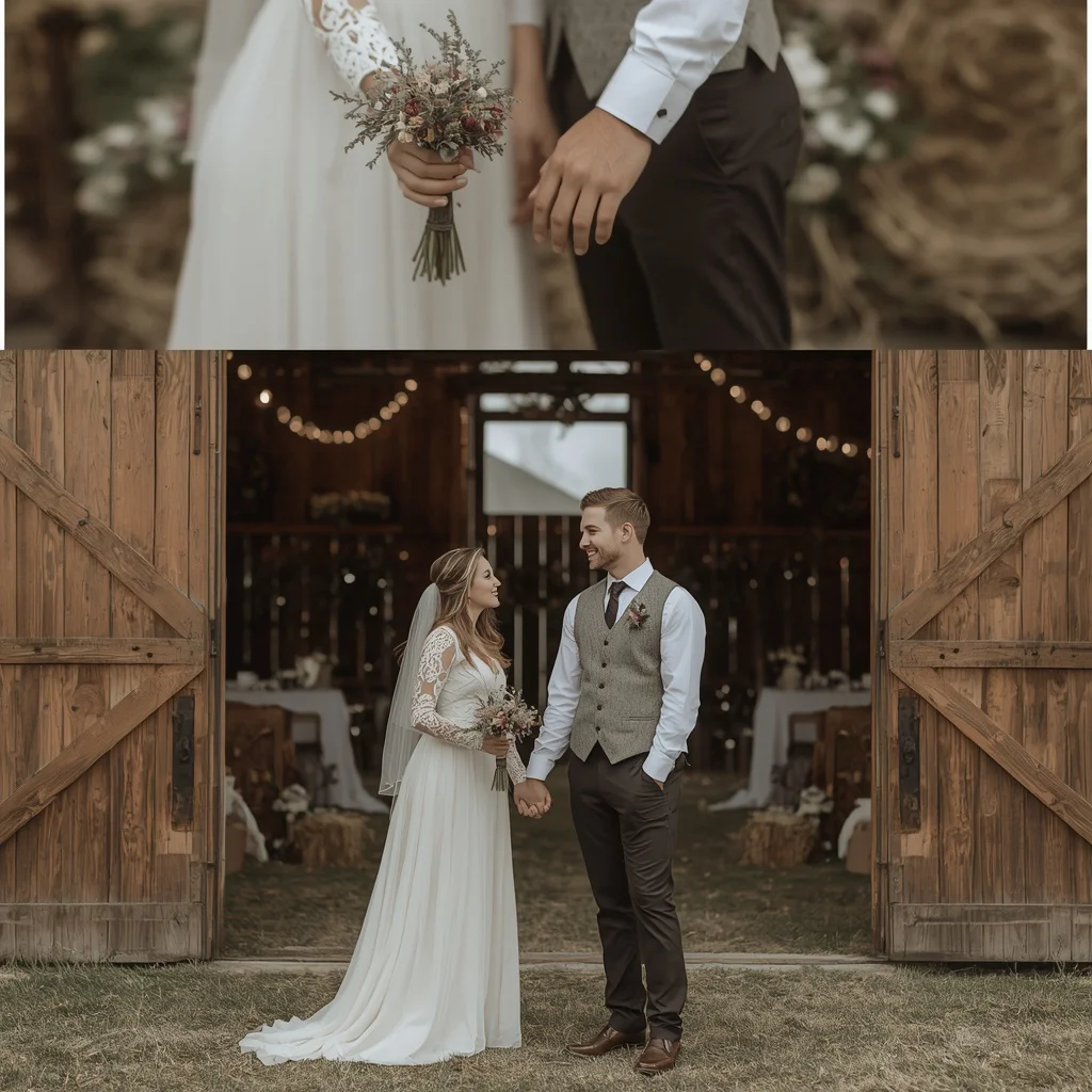 Rustic Barn Wedding: A Romantic Countryside Portrait | Romantic couple ai prompt Indian Instagram