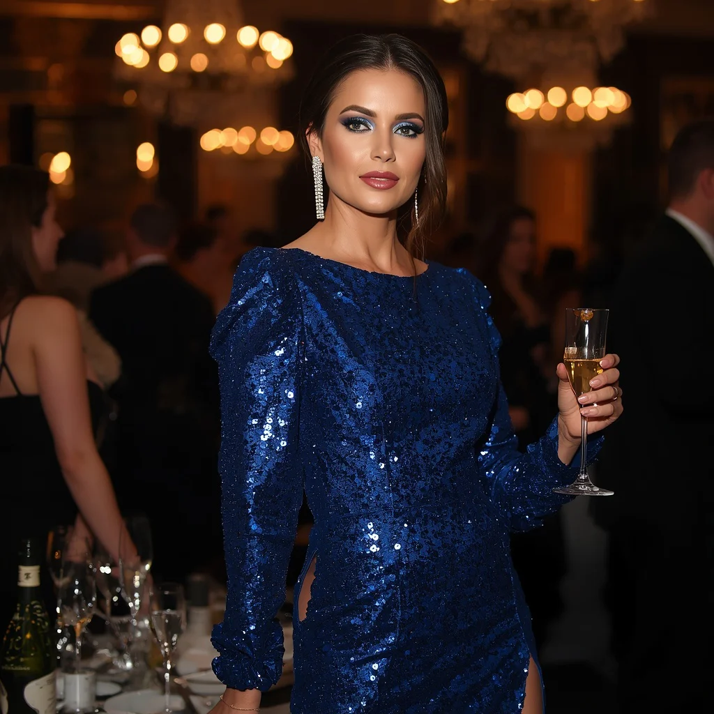 Sophisticated Party Elegance: The Royal Blue Sequin Gown | hd image prompt