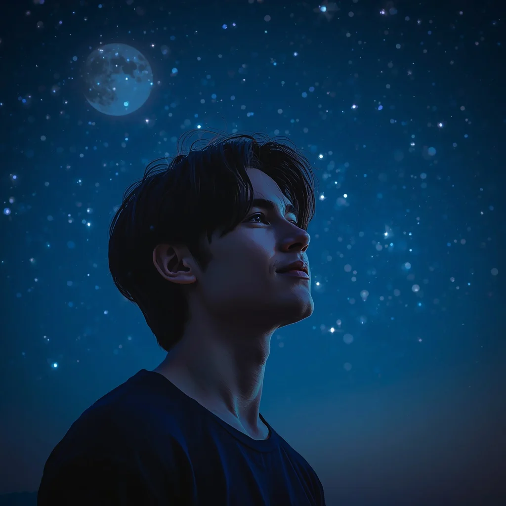 Starry Night Gaze: Looking Right (Man’s Lockscreen)