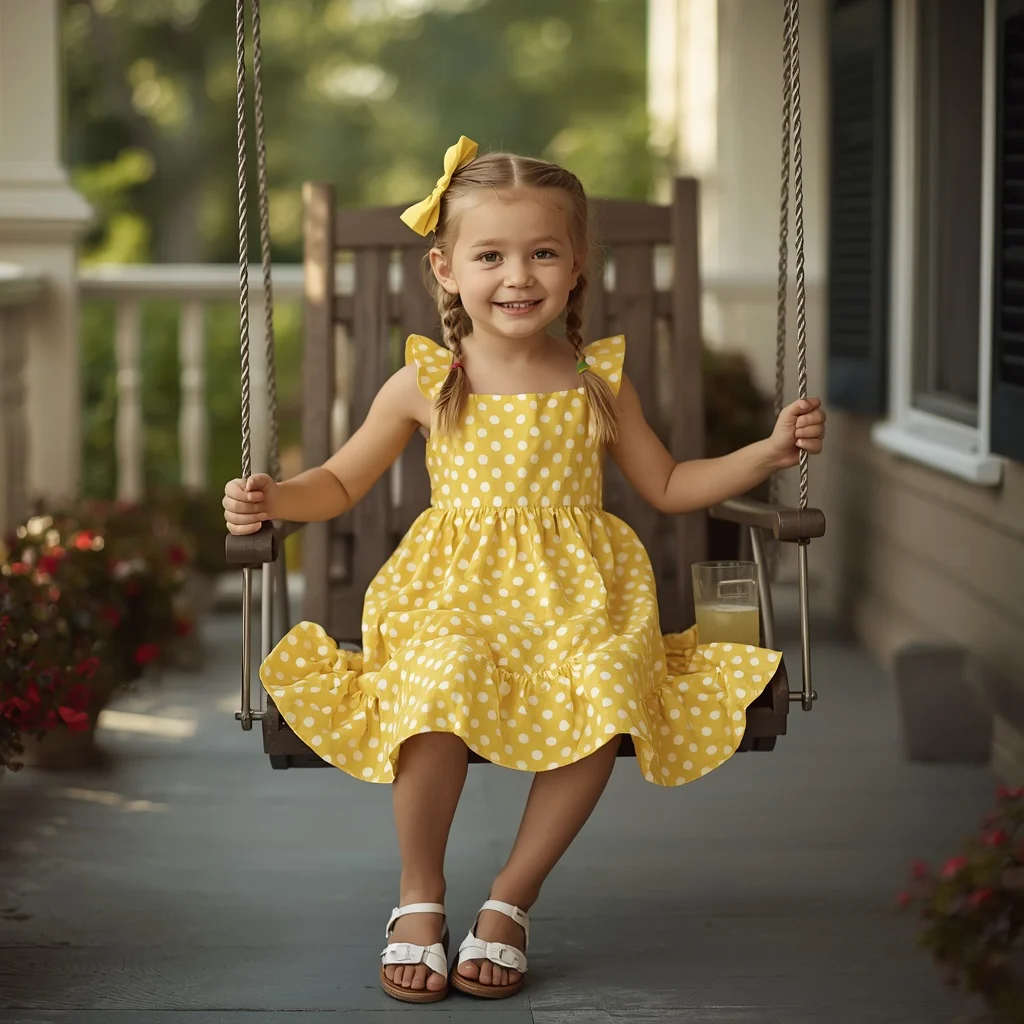 Sweet Southern Charm in a Polka Dot Sundress | traditional prompt for girl images