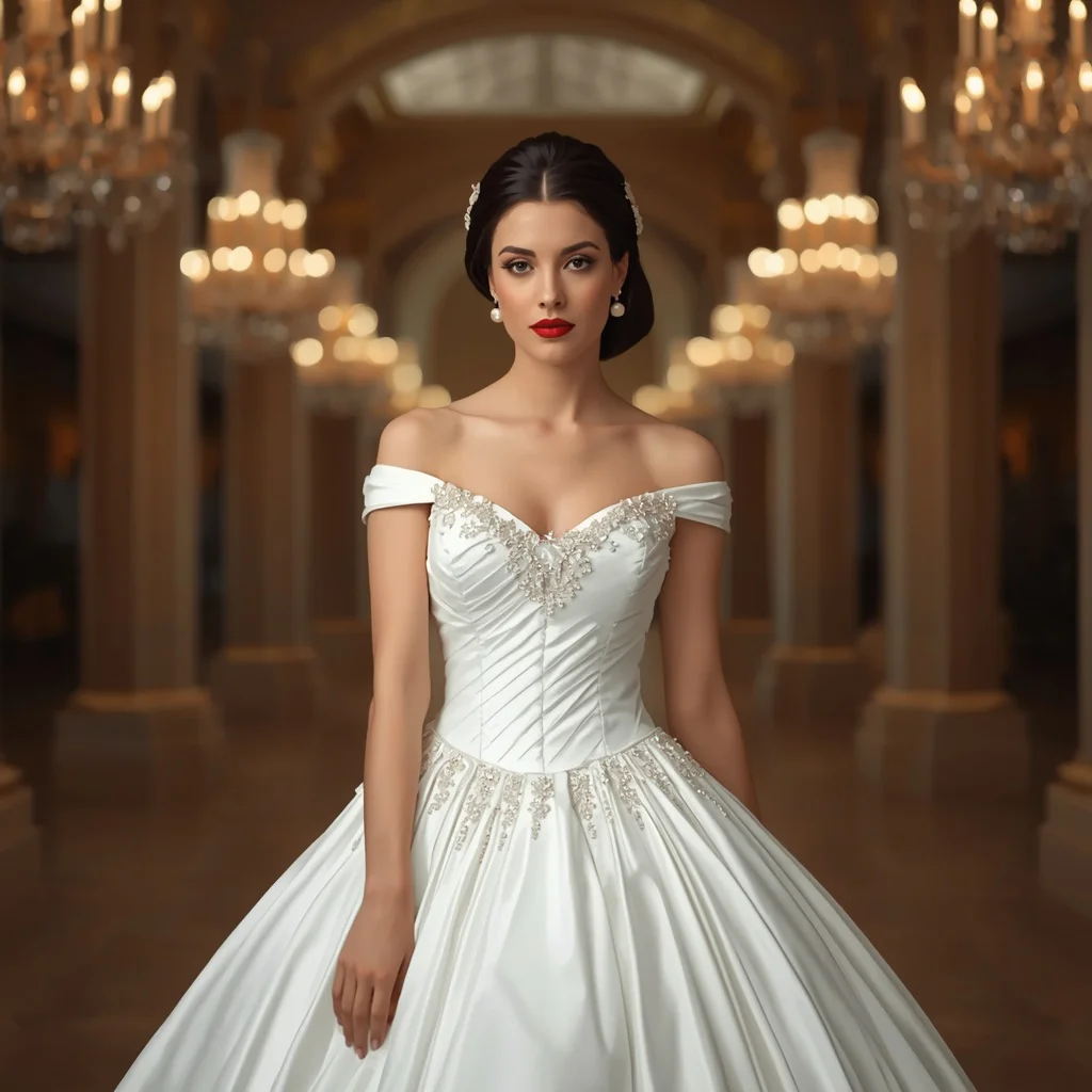 Timeless Elegance in a White Ball Gown with Crystal Embellishments | female model ai prompt