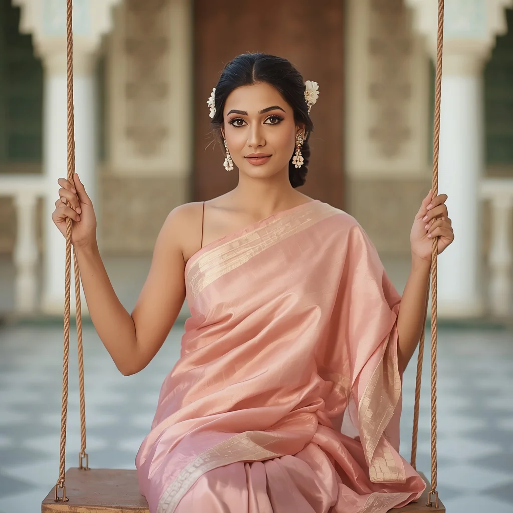 Timeless Elegance of a Pastel Pink Chanderi Silk Saree | retro style prompt for gemini girl in saree instagram